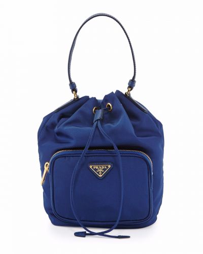 Large Pocket Prada Vitello Daino Blue Leather Tote Bags Rounded Handle Gold Hardware External Pocket Selling Replica