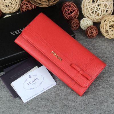 Red Prada Continental Clutch Wallet Gold Plated Hardware Delicate Bowknot Trimming On Sale Replica