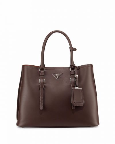 AAA Quality Prada Double Dark Brown Leather Tote Bags Interior Two Large Compartments Silver Hardware