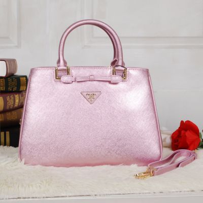 Pink Leather Prada Galleria Tote Bags Gold Hardware Triangle Logo Plate Removable Shoulder Strap Hot Selling Replica