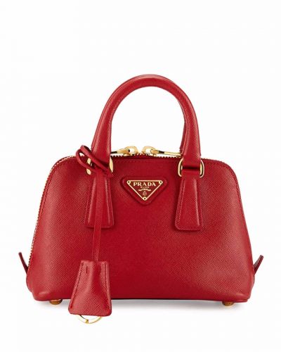 Prada Promenade Red Smooth Leather Tote Bags Mini Multiple Inside Pockets Flat Zip For Sale