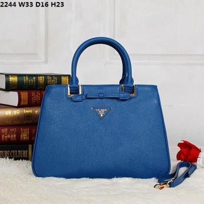 Prada Galleria Blue Leather Top Handle Tote Bags Gold Hardware Removable Shoulder Strap Metal Logo Lettering