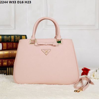 Pink Prada Galleria Leather Top Handle Tote Bags Gold Hardware Triangle Leather With Metal Logo Lettering
