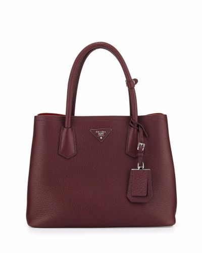 Small Prada Double Burgundy Grainy Leather Tote Bags Exquisite Trimming Ladies Fashion Good Quality Selling