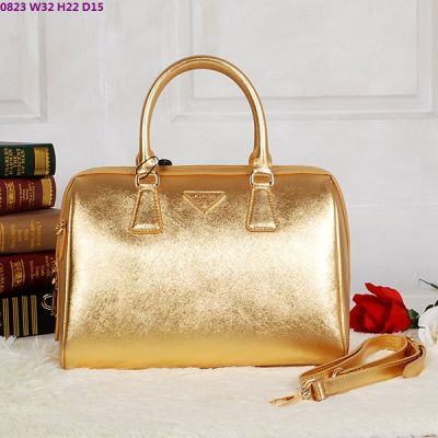 Prada Galleria Leather Top Golden Tote Bags Silver Hardware Removable Shoulder Strap Rounded Handles Replica