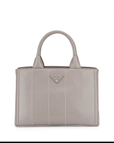Gray Calfskin Leather Tote Bags Short Rounded Handles Silver Hardware Logo Zipper Closure Hot Selling