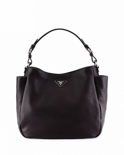 2020 Autumn New Black Grainy Leather Prada Vitello Daino Tote Bags Adjustable Handle External Pocket Replica