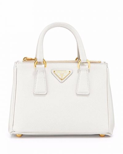 White Leather Prada Galleria Tote Bags Flat Bottom Gold Hardware exquisite Trimming on sale