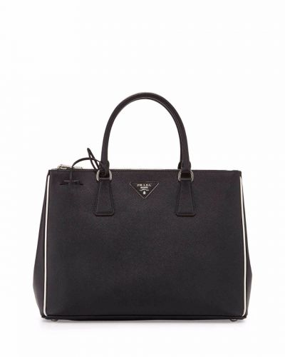 Fashion Prada Galleria Ladies Black&Chalk White Leather Handle Tote Bag Online Outlet Store  1BA274_NZV_F0N12_V_OOF Replica