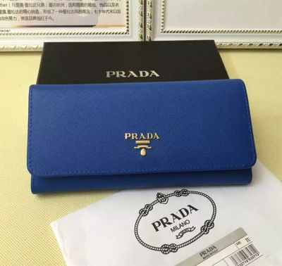 Blue Prada Continental  Vogue Leather Wallet Credit Card Slots Pockets 1MH132_ZLP_F0RAU Gold Hardware Hot Selling