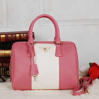 Latest Prada Galleria Leather Tote&Shoulder Bags Gold Hardware White and Peachpink Replica