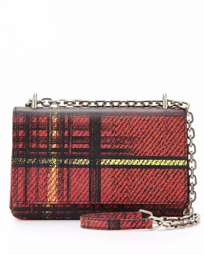 Prada Printed Leather Crossbody Bags Magnetic Snap Closure Chain Strap With Leather Silver Hardware Replica