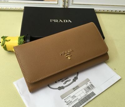 Brown Prada Continental Leather Long Clutch Wallet 1MH132_QWA_F098L AAA Quality Good Price Free Shipping Replica