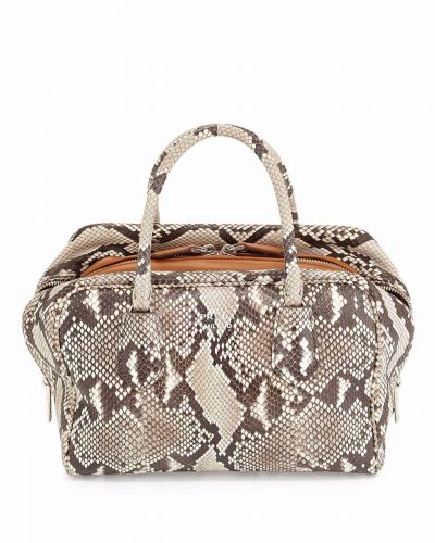 Vogue Prada insideeE Python Leather Tote Bags Brown Interior Pocket Silver Hardware Zip Closure Online Sale 