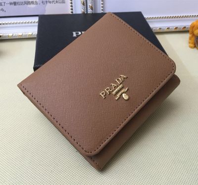 Top Quality Replica Artist Leather Wallets Gold Hardware Dark Brown Prada Pebble Unisex Selling 
