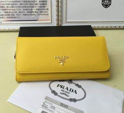 Yellow Prada Continental Leather Clutch Wallet Gold Hardware 2020 Avanta-shop Free Delivery Online Sale 