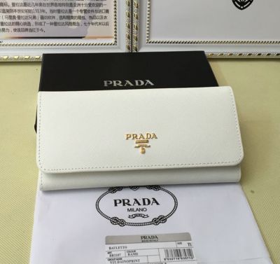 1MH132_QWA_F0K74 White Prada Continental Leather Long Wallet Bill Compartment Outside Pocket Zipper Closure Ladies 