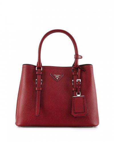 Prada Double Red Leather Tote Bags Silver Hardware Delicate Trimming AAA Quality Hot Selling  Replica