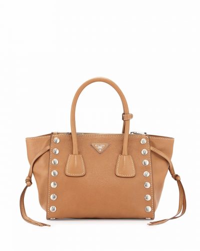 Winter New Style Brown Leather Prada Etiquette Tote Bags Fashion Designer Handbags Gold Hardware Rivets 