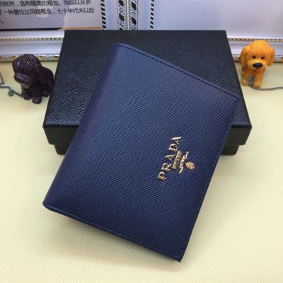 Mazarine Prada Pebble Leather Wallet New Style For Mature Womens Gold Hardware Logo Selling Replica