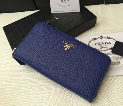 Luxury Fashion Grainy Leather Mazarine Prada Vernice Long Wallet Zip Around Online Sale Replica
