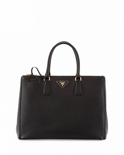 High Quality Classic Prada Galleria Medium Black Leather Handbag Gold Hardware For Women On Sale 