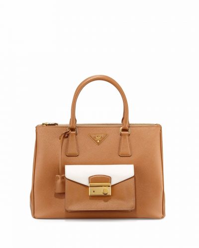 Prada Galleria Two-tone Leather Tote Bags Rolled Handles Expandable Snap Sides Exterior Front Pocket Replica