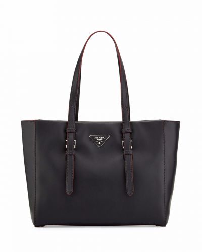 Luxury Prada New Style City Shopper Black Leather Tote Bags Long Handles Silver Hardware Selling