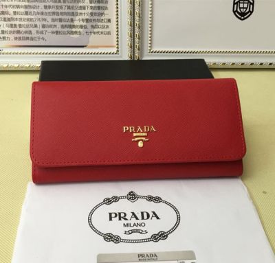 Classical Red Leather Prada Continental Long Clutch Wallet Gold plated Hardware Metal Lettering Logo Snap Closure 1MH132_2BFM_F0011