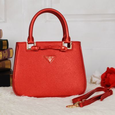 Prada Galleria New Style Fluorescent Red Medium Leather Tote Bags Gold Plated Hardware Removable Shoulder Strap Replica  