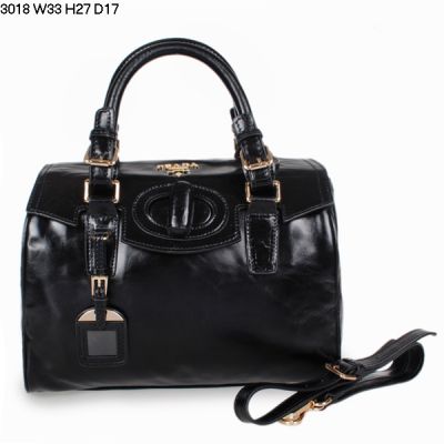 Classical Prada Galleria Bright Black Leather Tote Bags Gold Hardware Removable Shoulder Strap Rolled Handles Replica