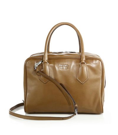 Brown Leather Prada insideeE Tote Bags Blue Leather Lining Double Zip Closure Removable Shoulder Strap Replica