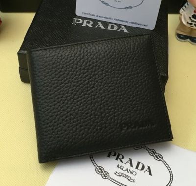 Classical Black Prada Pebble Small Wallet Embossed Logo Leather Vogue New For Men's Online Sale Replica