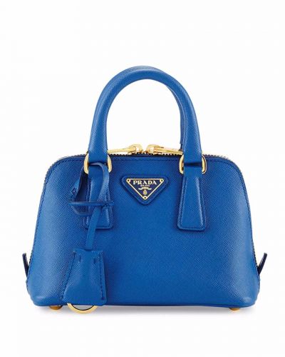 Prada Promenade Sapphire Blue Exquisite Mini Leather Tote Bags Short Handles Double Zip Hot Selling Replica