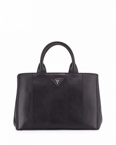 Classical Black Prada Galleria New Style Tote Bags Vertical Bar Decoration Front Triangle With Silver Logo