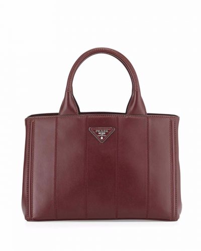 Prada Galleria Bordeaux Soft Leather Tote Bags Silver Hardware Good Price Outlet Sale