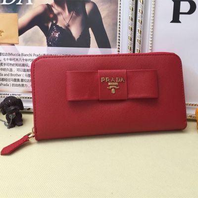 Red Prada Vernice Leather Long Wallet Gold Plated Hardware Logo Zip Around Winter New Selling