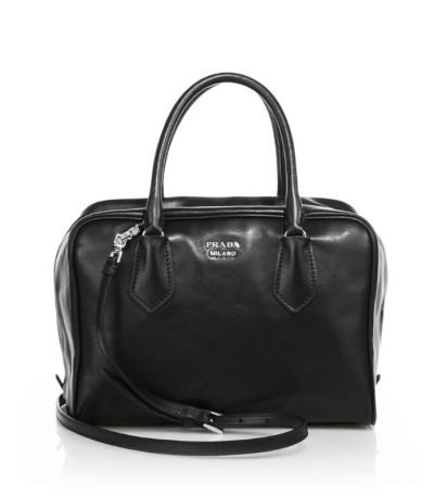 Prada insideeE Black Leather Double Bag Pink Interior Pocket Rounded Handles Norrow Strap Silver Hardware Logo Replica