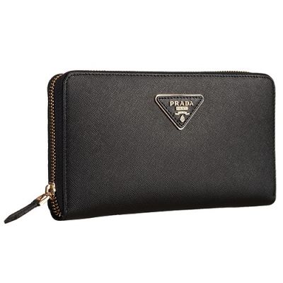 Replica AAA Quality Prada Black Leather Vernice Wallet Zipped Around Closure Gold Plated Hardware