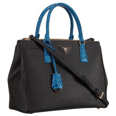 Fashion Prada Galleria Leather Tote Bags Blue Python Leather Handle Triangle Metal Lettering Logo Replica