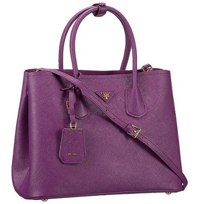 Purple Prada Double Leather Tote Bags Large Compartments Delicate Trimming Open Style Closure Outlet Online