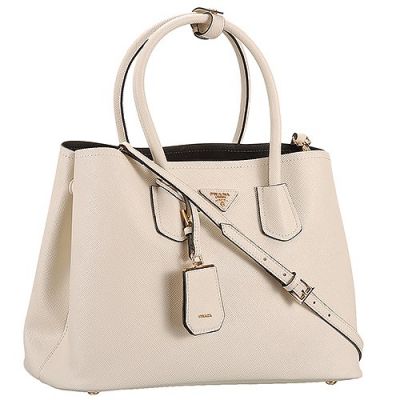 Large Prada Double White Leather City Bags Open Style Closure Rounded Top Handle Flat Bottom 1BG775_2A4A_F0LH8_V_OOO  