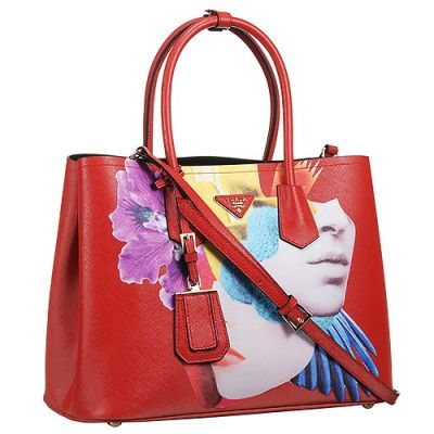 Prada Printed Girl Red Leather City Bags High Quality Delicate Leather Trimming Gold Plated Hardware   