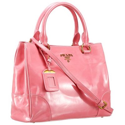 Medium Bright Pink Smooth Leather Prada Double Tote Bags Metal Lettering Logo Free Delivery